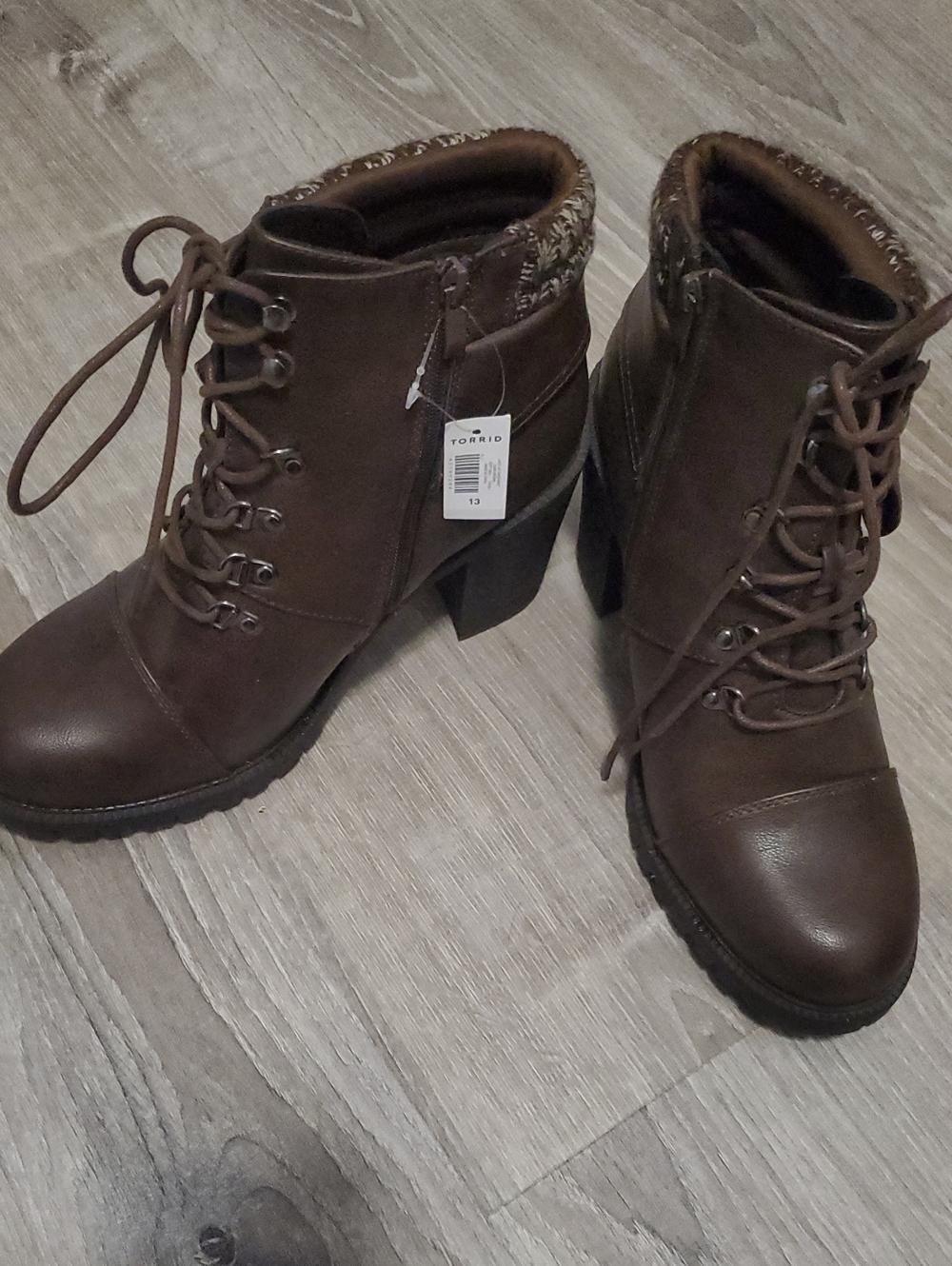 NWT torrid Brown Lace-Up Hiker Boots with Knit Collar Dark Brown 13 WW